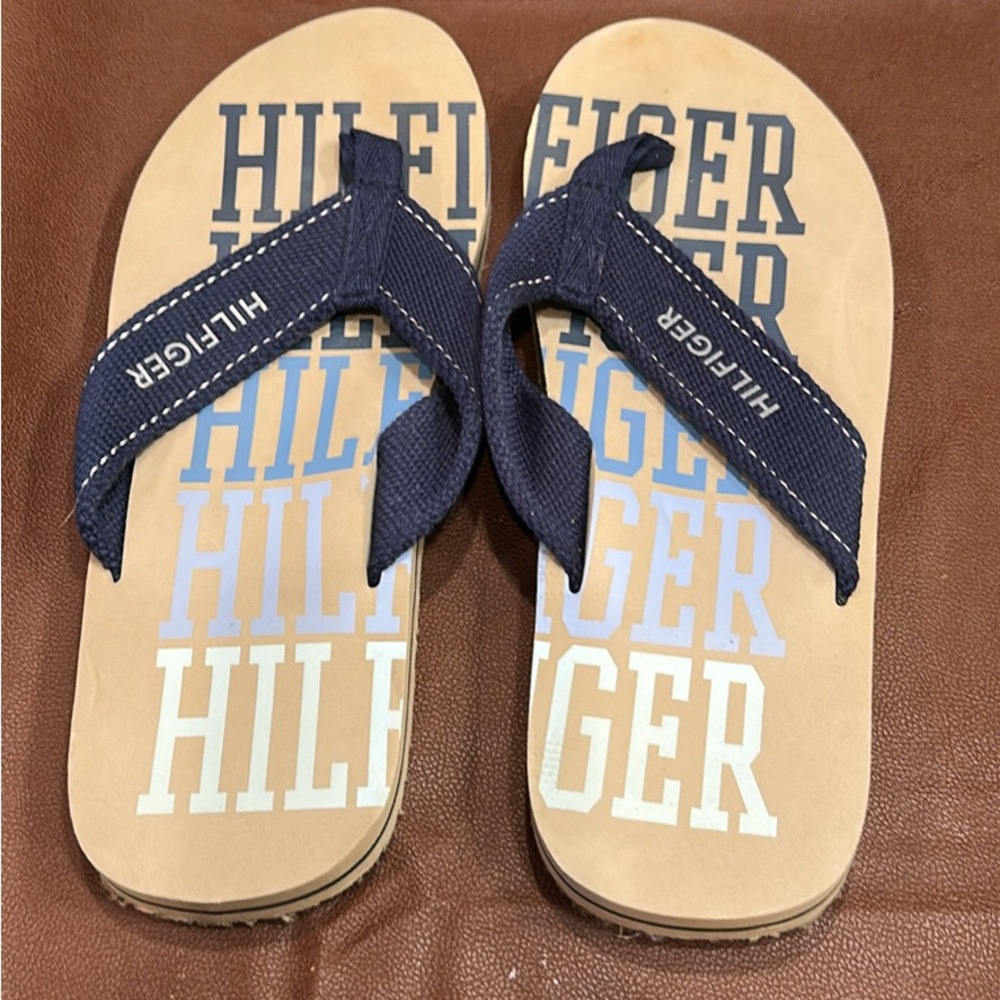 Tommy Hilfiger Blue and Tan Flip Flops